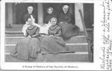 SA1651 - A group of Shaker sisters sitting on steps. Identified on the front., Winterthur Shaker Photograph and Post Card Collection 1851 to 1921c